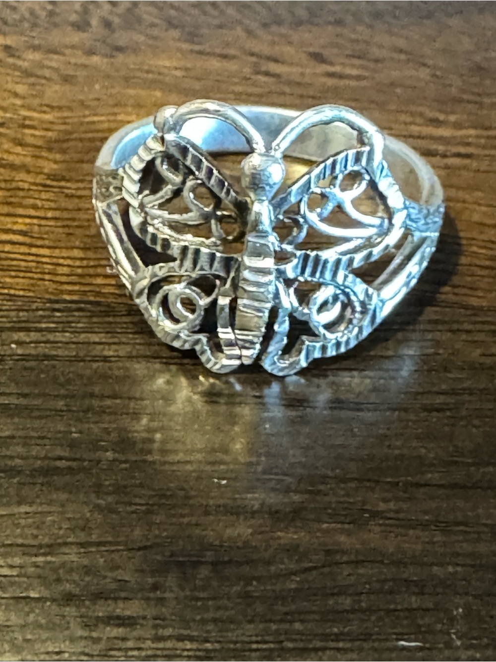 Vintage 925 Sterling Silver Butterfly Ring - Size 7 Openwork Statement Band